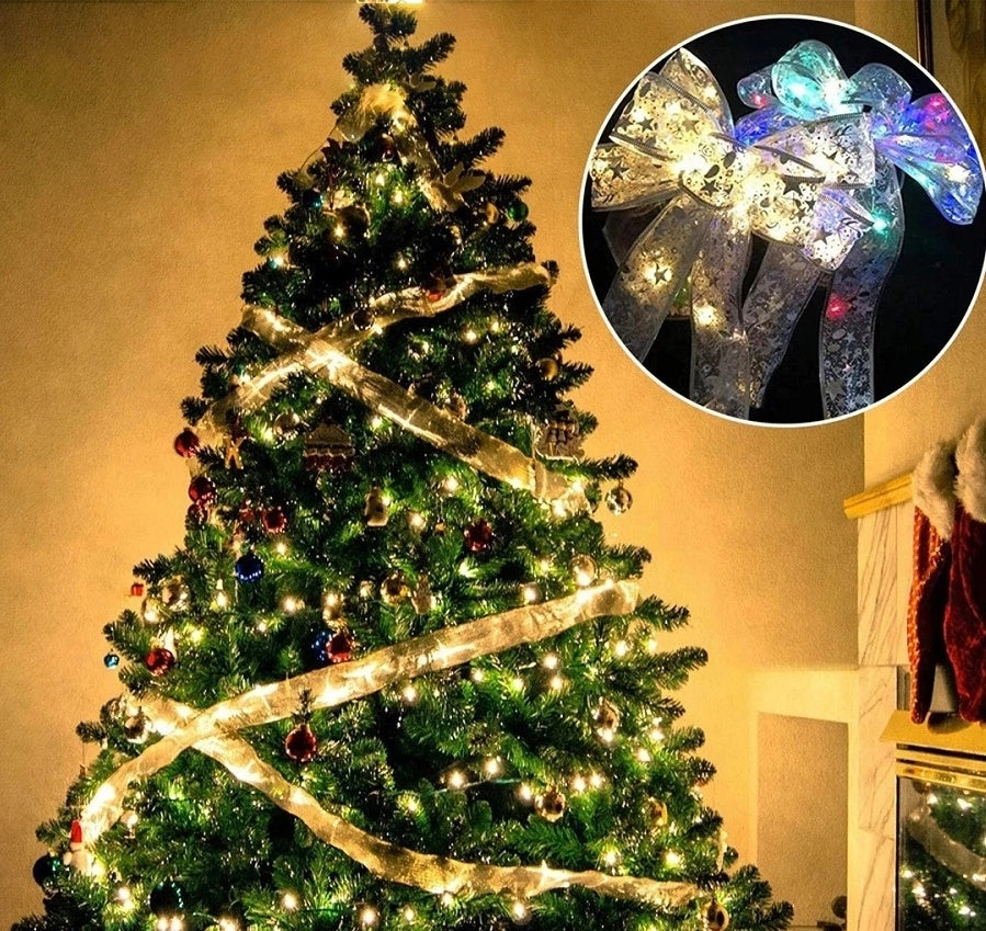Kerstlint glitter met led kerstverlichting