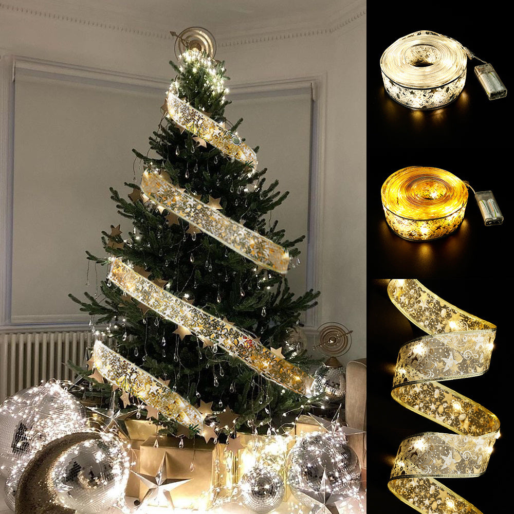 Kerstlint glitter met led kerstverlichting
